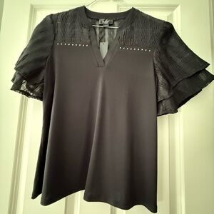 Belldini Black top with short sheer flutter sleeves